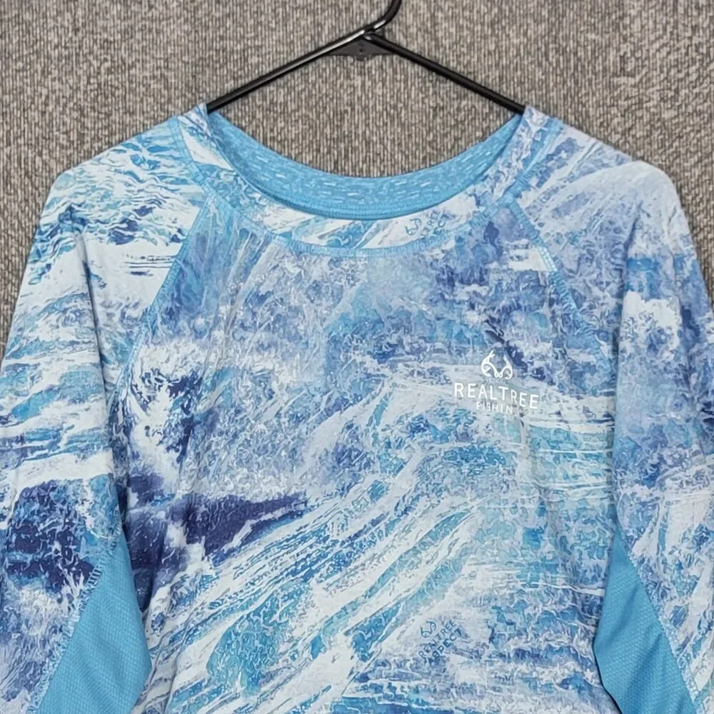 Realtree Fishing Shirt Mens XL Blue Wav3 Camo Waves Long Sleeve Performance - Picture 2 of 11